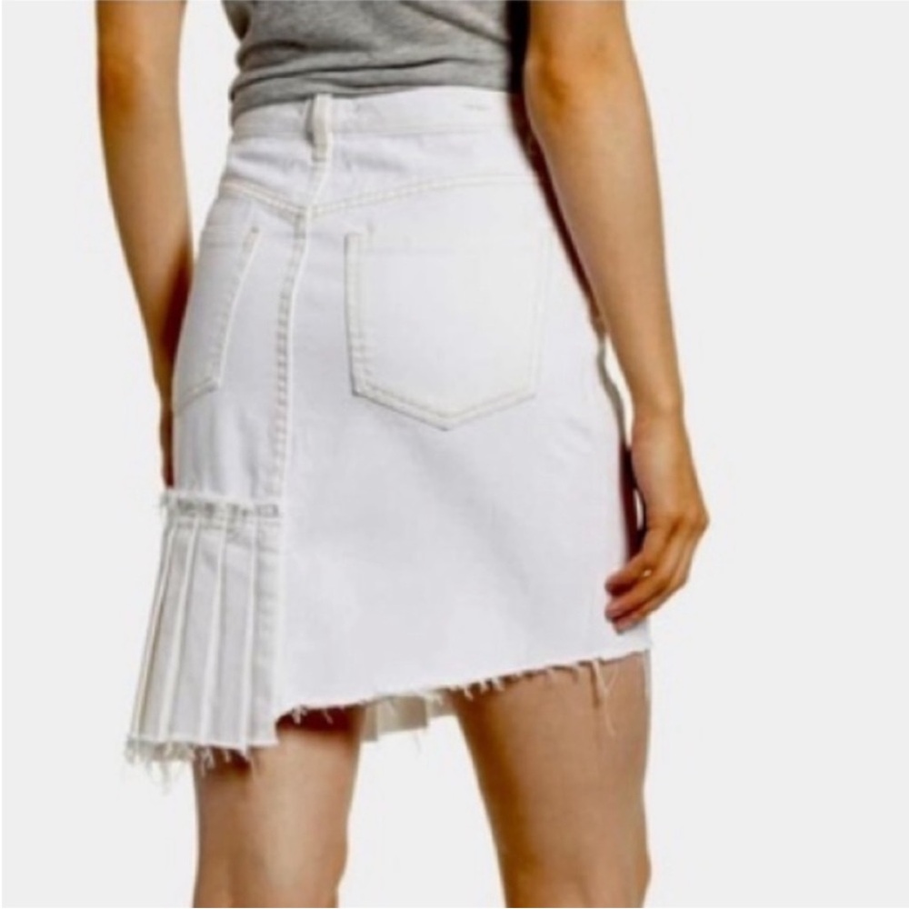 White Denim Asymmetrical Fringe Skirt